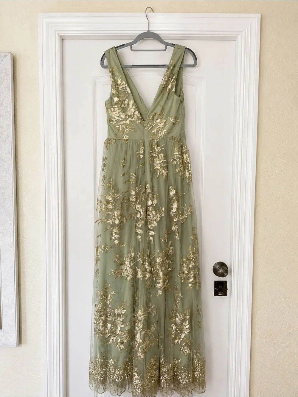 Azazie Mint Green Maxi Dress with Gold Floral Embroidery - Picture 3 of 4
